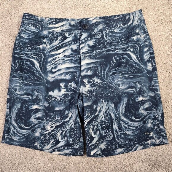 Huk Board Shorts Men 38 Blue Fishing Swim Trunks Performance Quick Dry Outdoor - Picture 1 of 12